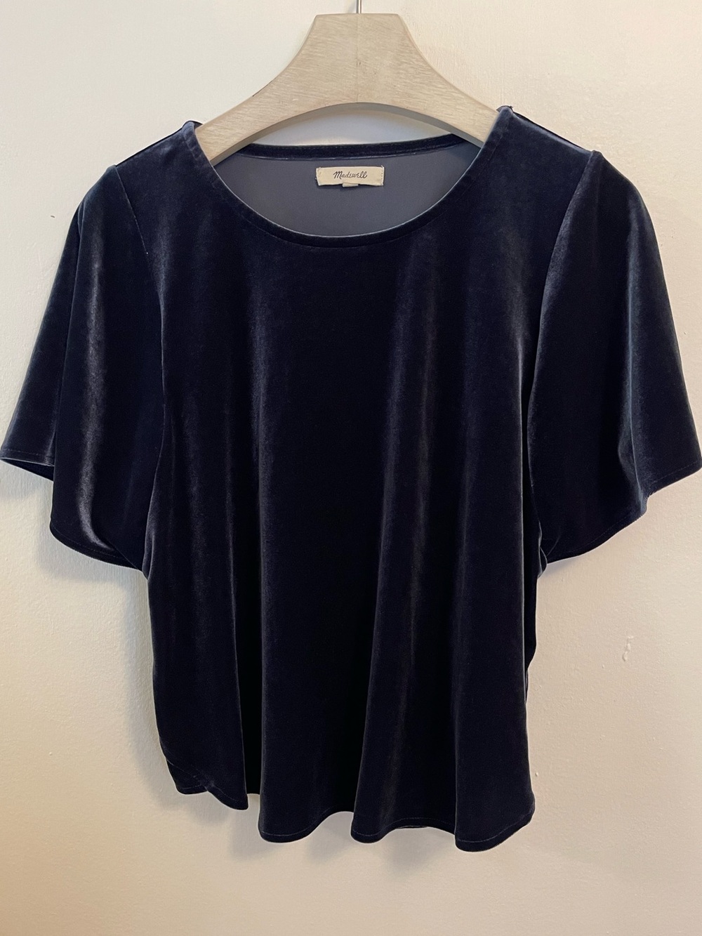 Madewell Top Blouse Shirt Small Blue Velvet Flutter Whimsigoth Dark Academia